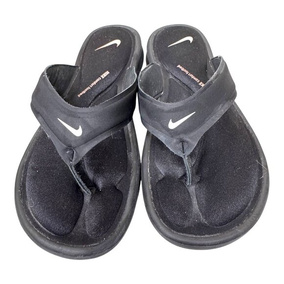 Nike Black Ultra Comfort Thong Sandals Cushioned Beach Flip Flops Size 7 Womens - Picture 1 of 7